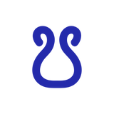Blue icon resembling a stylized Greek  letter 