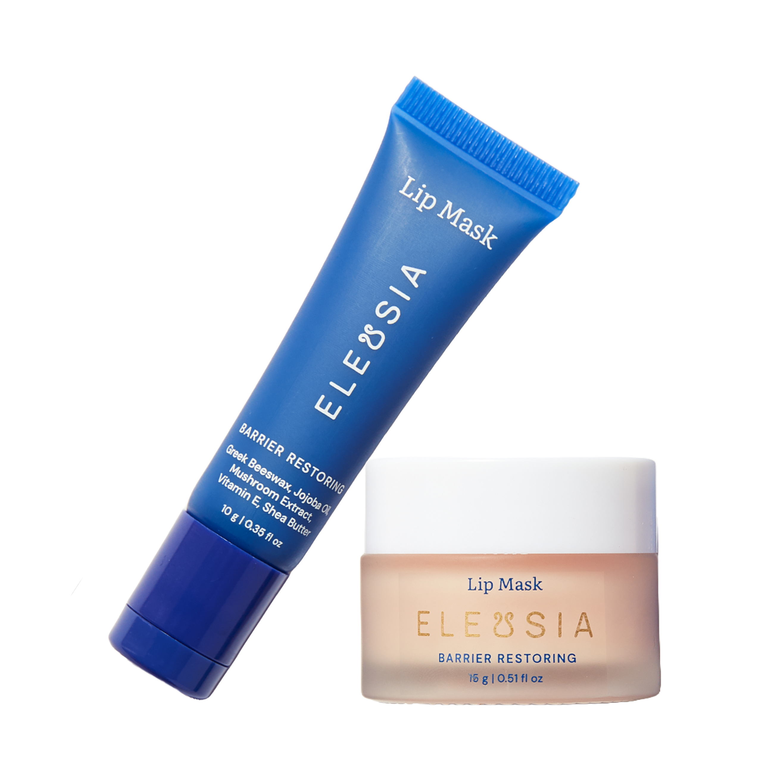 Two ELEUSIA lip mask products on a white background