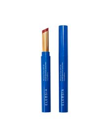 Blue Eleusia lip tint with red cap and visible brand name on a white background
